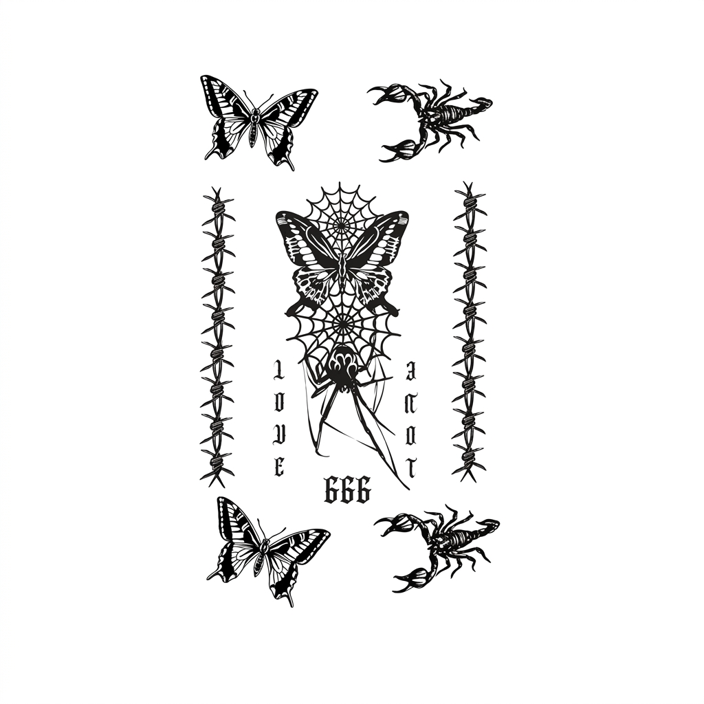 Shadow Web Butterfly & Scorpion Semi-Permanent Tattoo