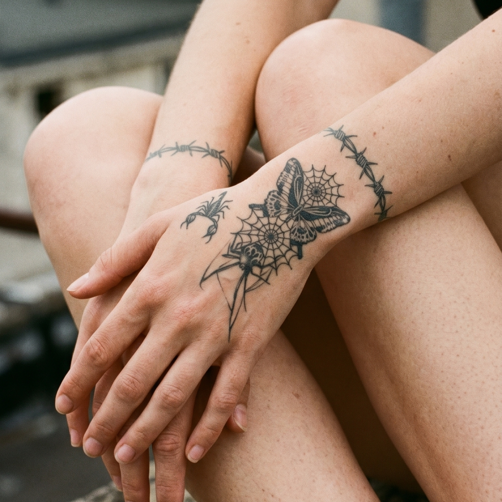Shadow Web Butterfly & Scorpion Semi-Permanent Tattoo