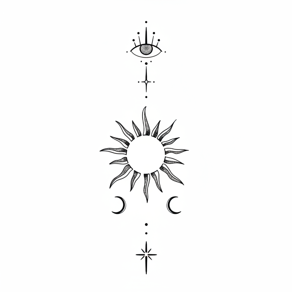 CelesTial Mystery Temporary Tattoo All-Seeing Eye, Sun, Moon & Stars Design for Body Art