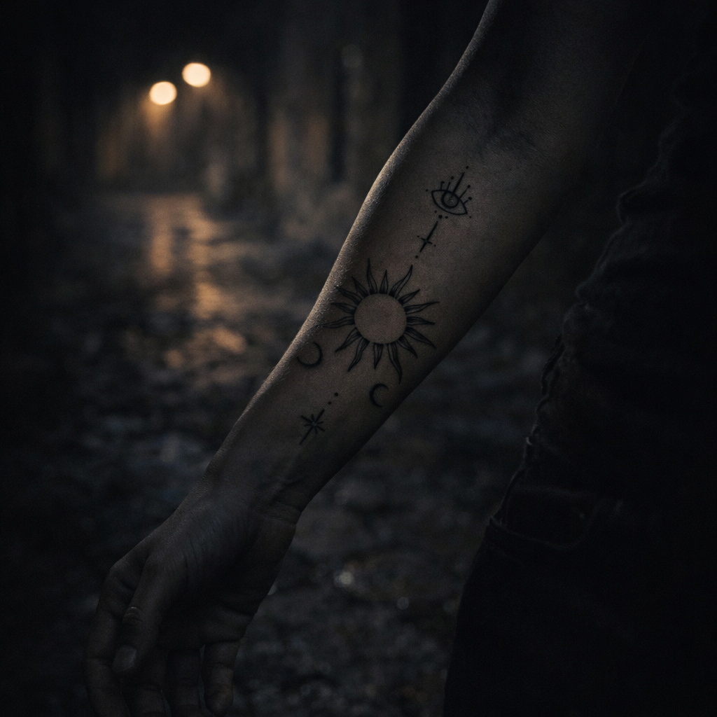 CelesTial Mystery Temporary Tattoo All-Seeing Eye, Sun, Moon & Stars Design for Body Art