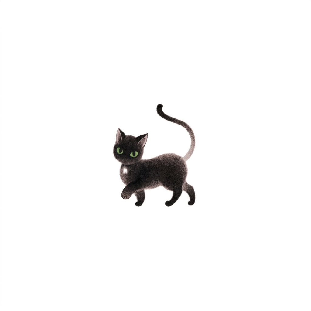 Cute Black Cat with Green Eyes Temporary Tattoo Sticker
