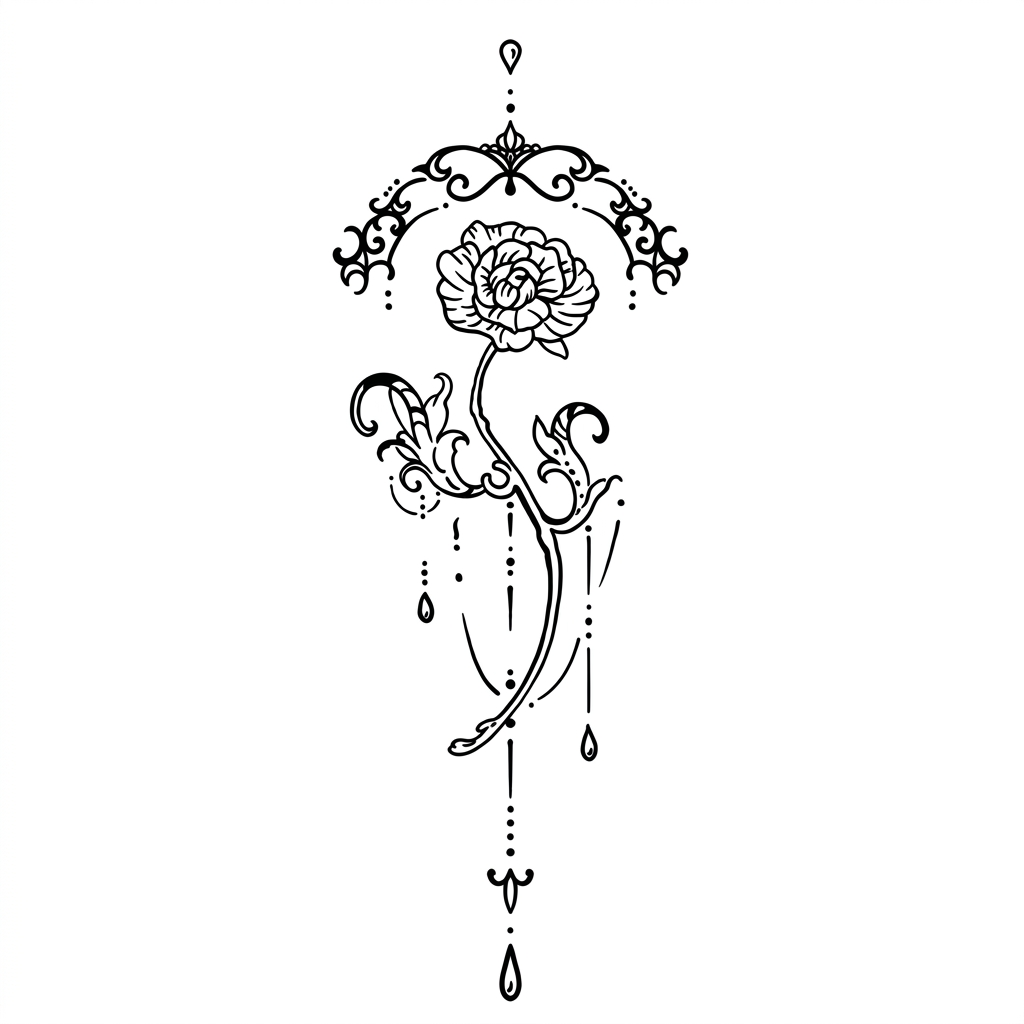 Elegant Rose & Filigree Chandelier Design-Semi-Permanent Tattoo Sticker