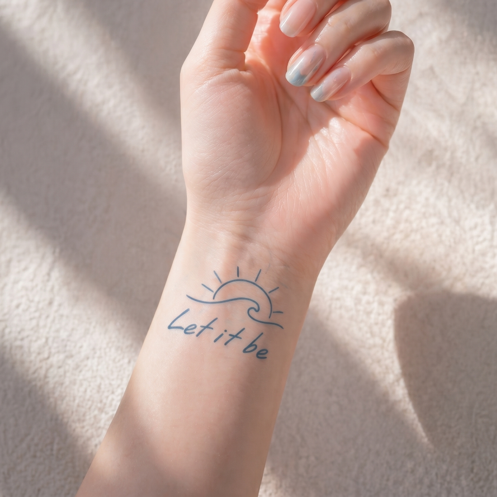 "Let It Be" Wave & Sun Semi-Permanent Tattoo