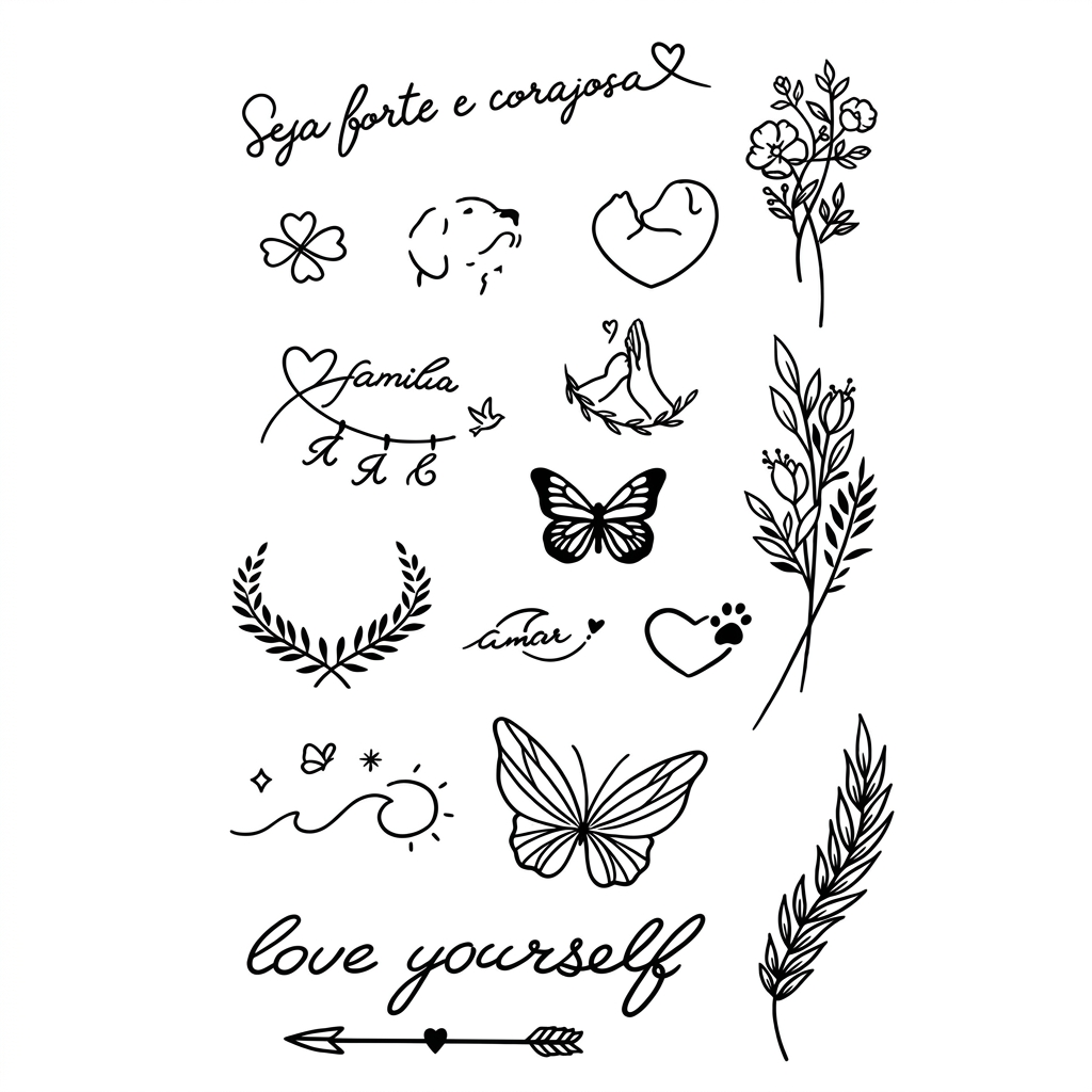 Minimalist Butterfly, Floral & "Love Yourself" Quote Set-Semi-Permanent Tattoo Sticker
