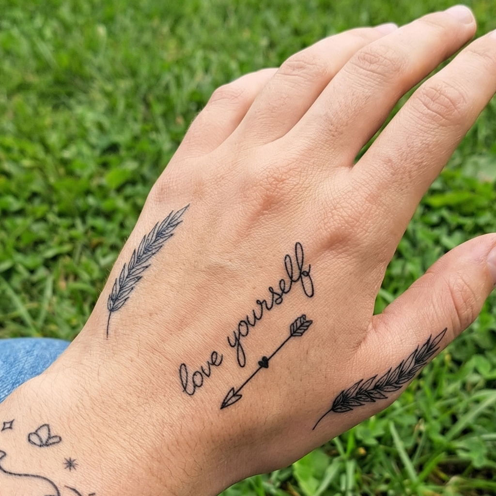 Minimalist Butterfly, Floral & "Love Yourself" Quote Set-Semi-Permanent Tattoo Sticker