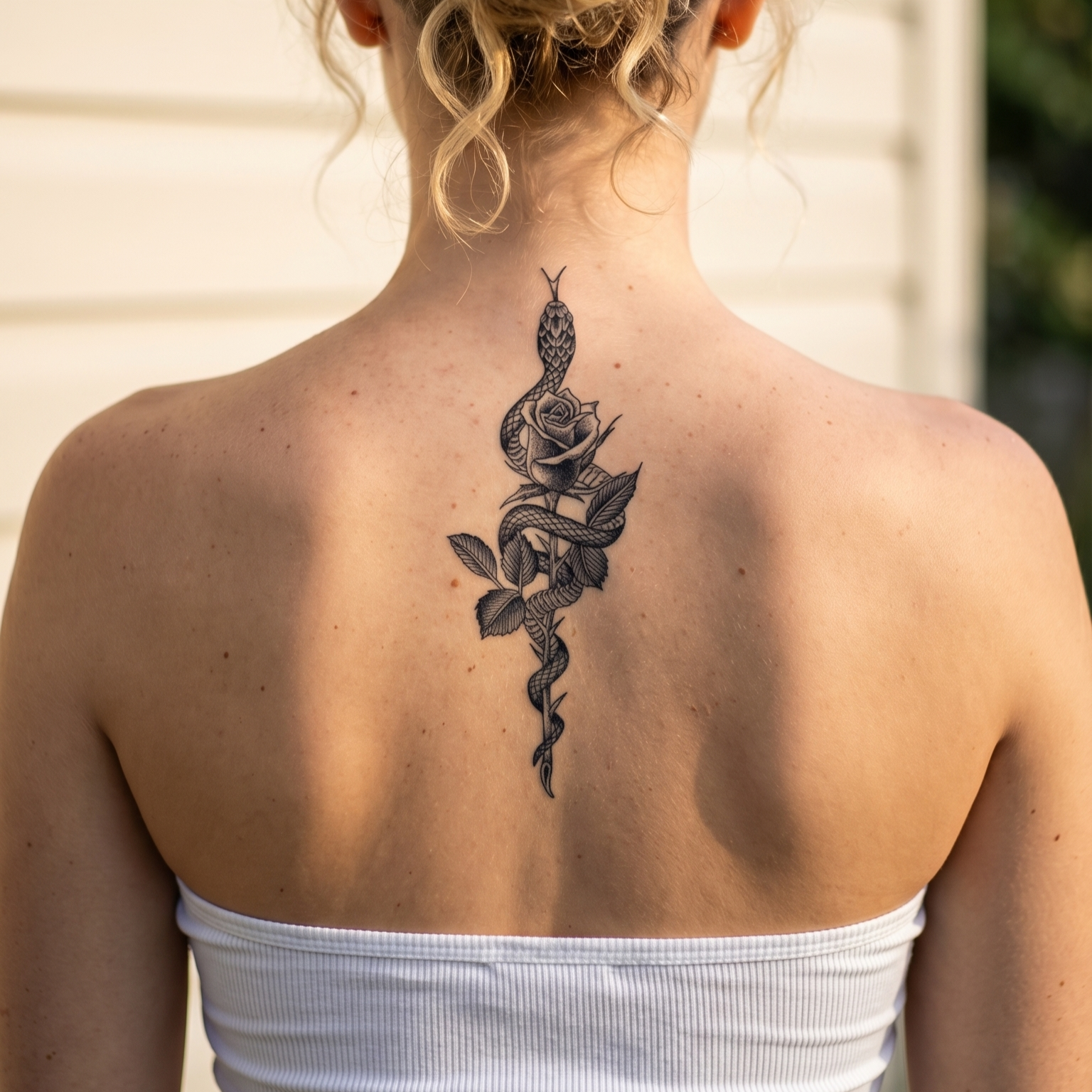 The Serpent’s Bloom: Semi-Permanent Snake & Rose Tattoo Sticker