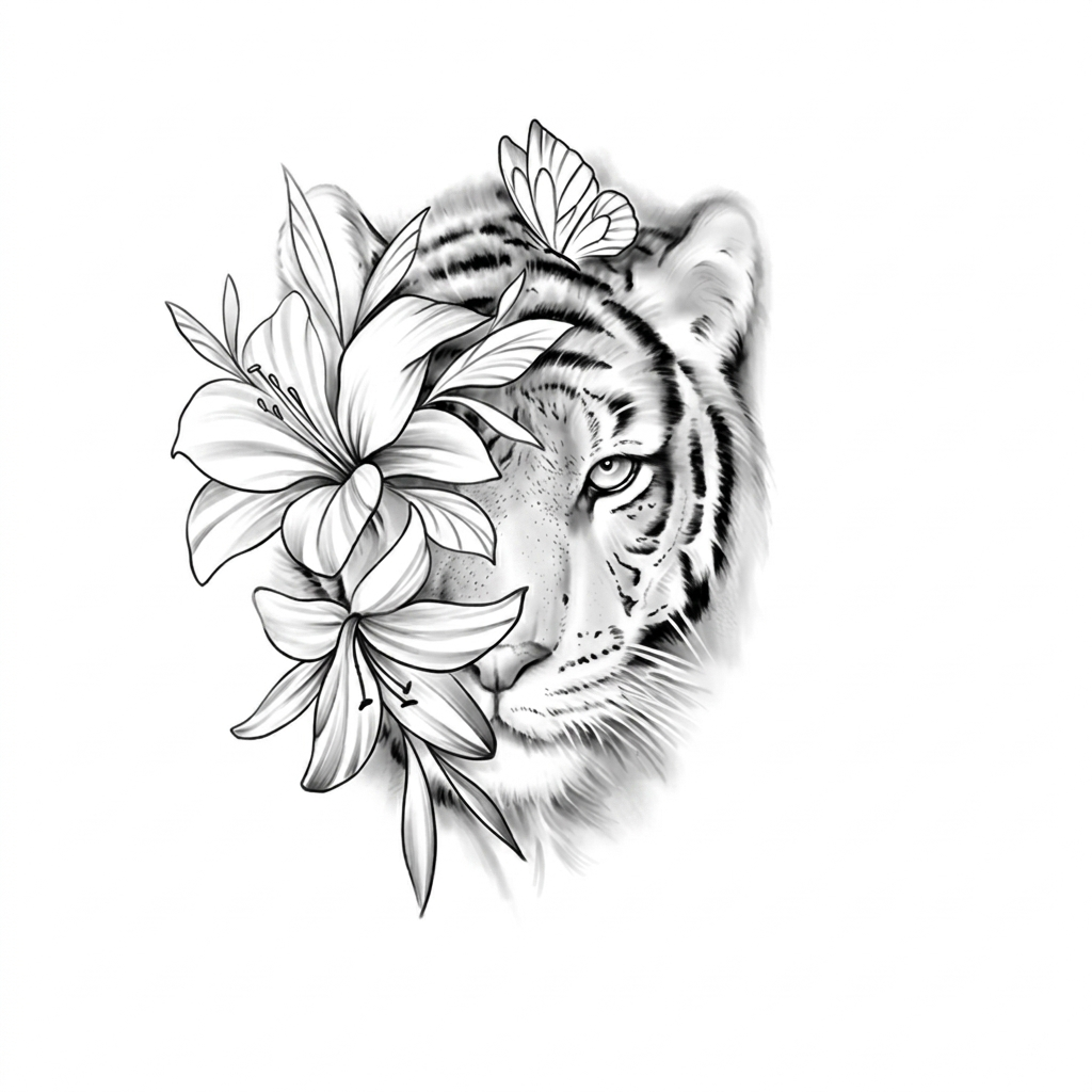 Mystic Tiger & Lily Semi-Permanent Tattoo