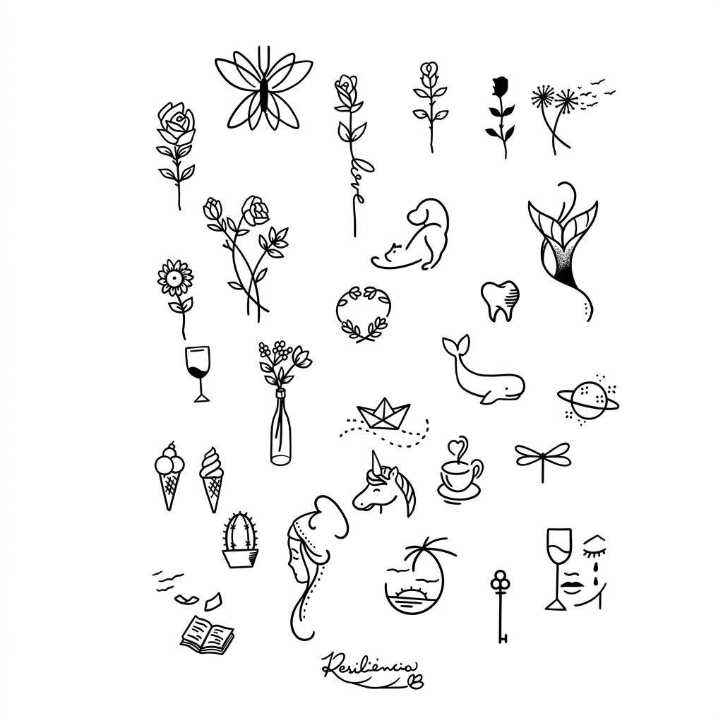  Minimalist Rose, Butterfly, & Whimsical Symbols Set-Semi-Permanent Tattoo Sticker