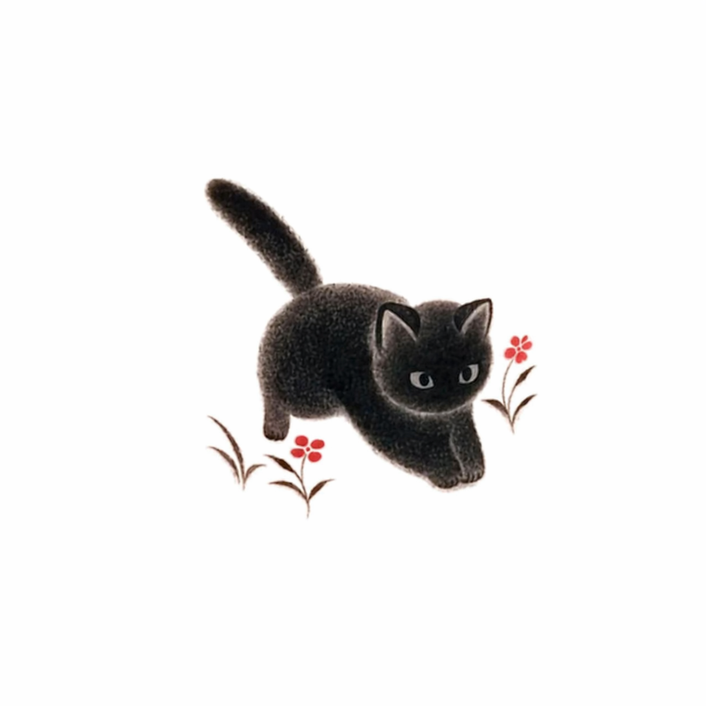Cute Black Cat & Red Flower Temporary Tattoo Sticker