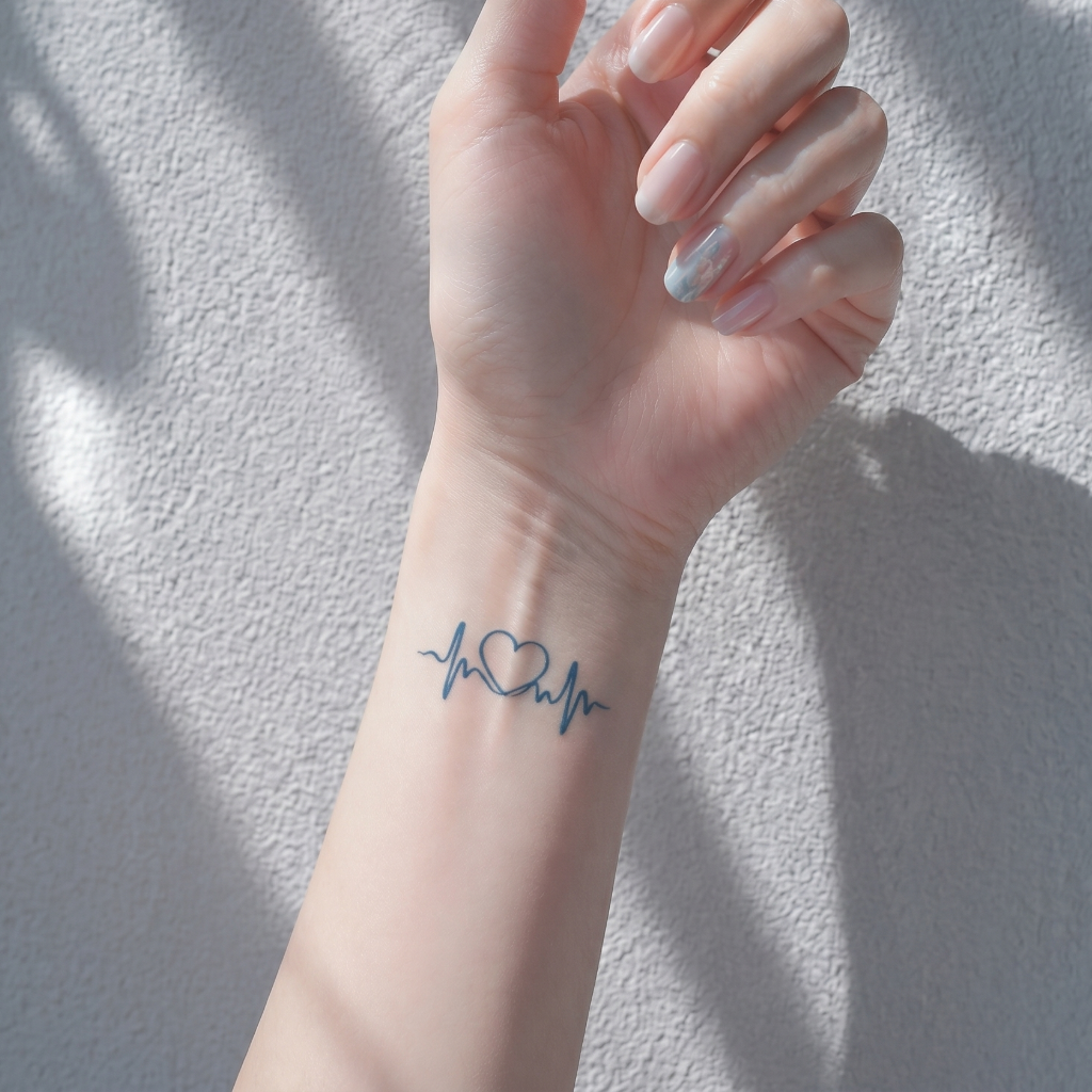 Vital Rhythm: Minimalist EKG Heart Semi-Permanent Tattoo