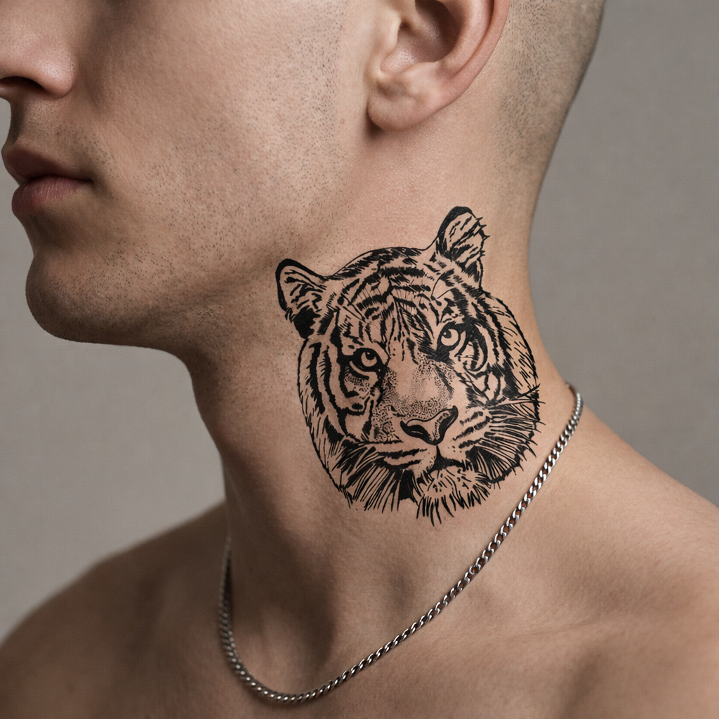 Realistic Tiger Head Temporary Tattoo