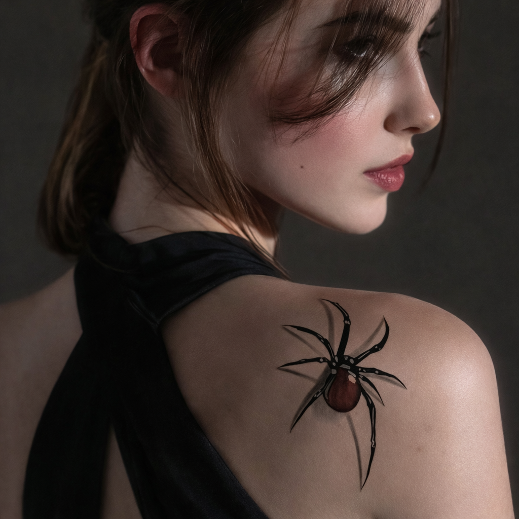 Realistic 3D Black Widow Spider Temporary Tattoo