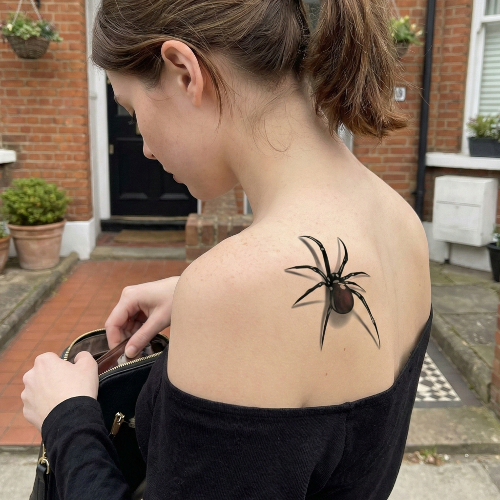 Realistic 3D Black Widow Spider Temporary Tattoo
