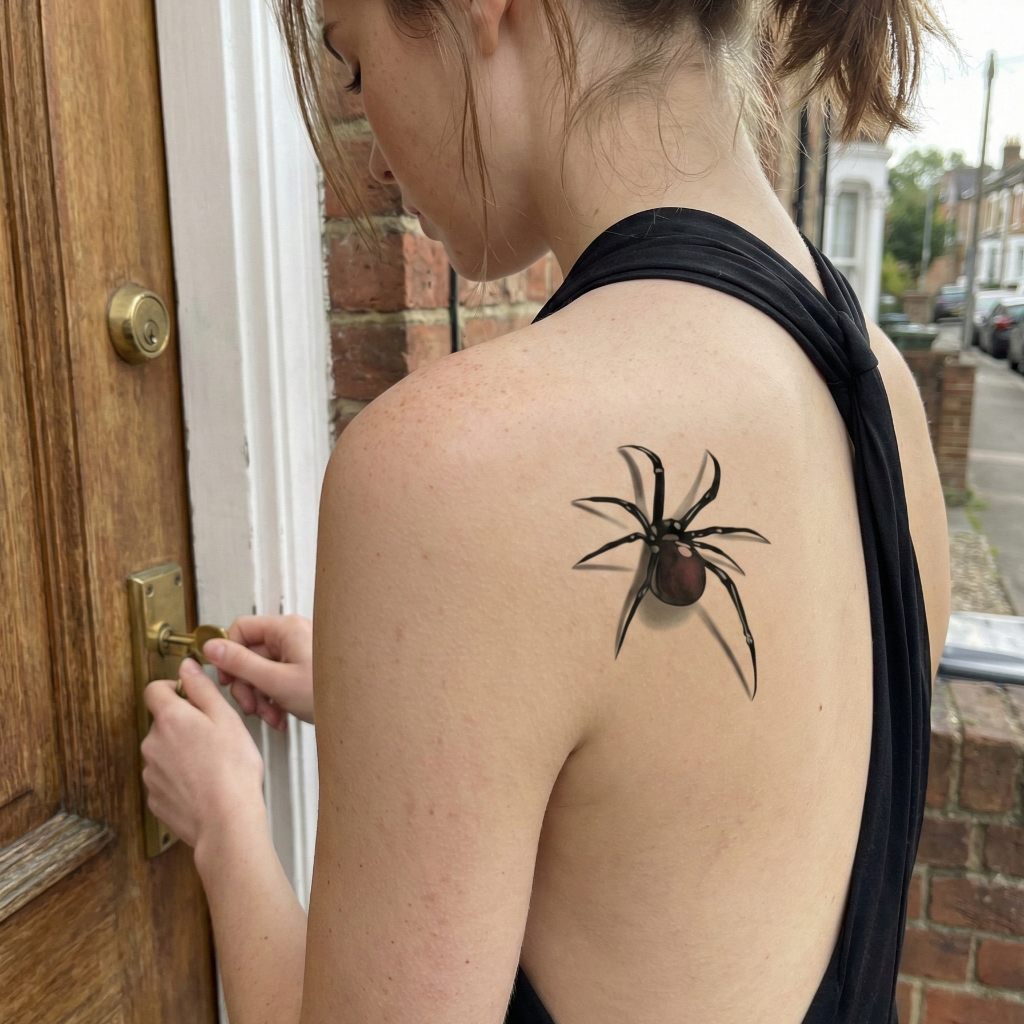 Realistic 3D Black Widow Spider Temporary Tattoo