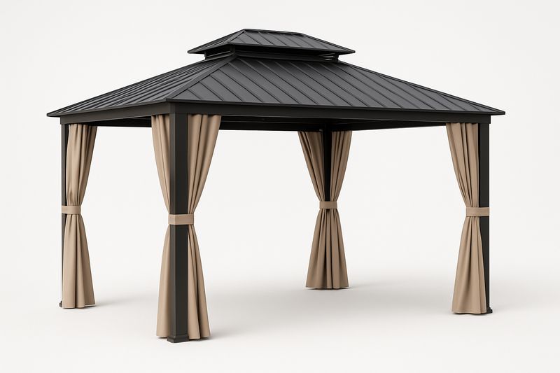 Gartenpavillon Aluminium Polycarbonat Dach Schwarz Beige 300x400 cm(LxB)