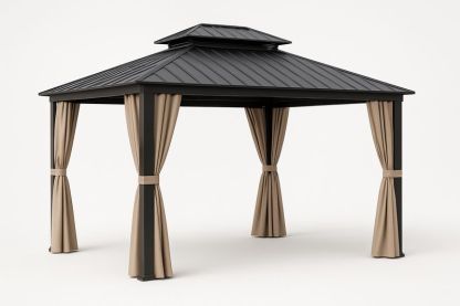 Gartenpavillon Aluminium Polycarbonat Dach Schwarz Beige 300x400 cm(LxB)