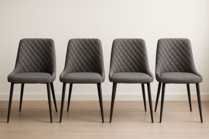 Lot de 4 chaises en tissu polyester gris et pieds en métal noir