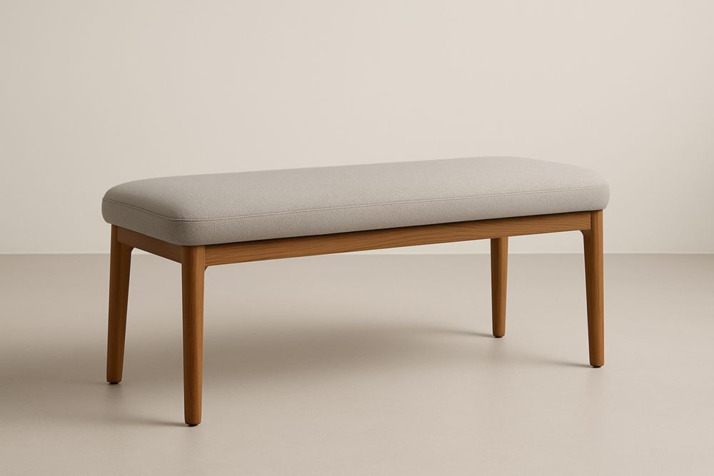 Banc en tissu et bois longueur 120 cm gris