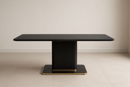 Table Rectangulaire en Bois et Métal Noir avec Détails Dorés