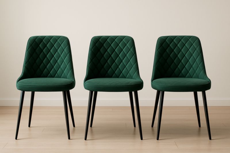 Ensemble de 3 chaises en velours vert avec pieds en métal