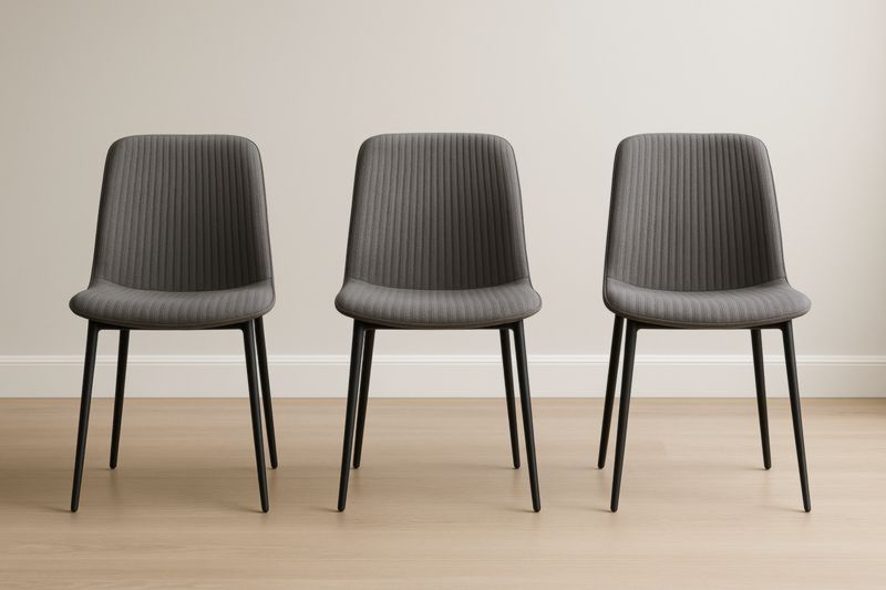 Lot de 3 chaises en tissu polyester gris avec pieds en métal