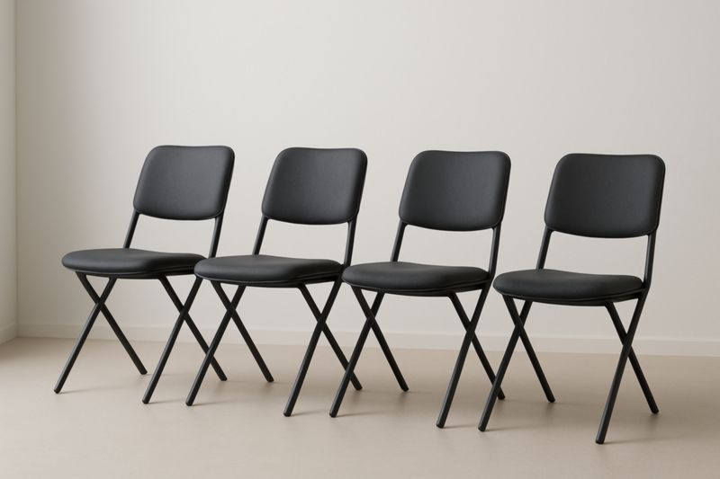 Lot de 4 chaises pliantes en métal et simili cuir Noir