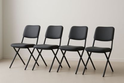 Lot de 4 chaises pliantes en métal et simili cuir Noir