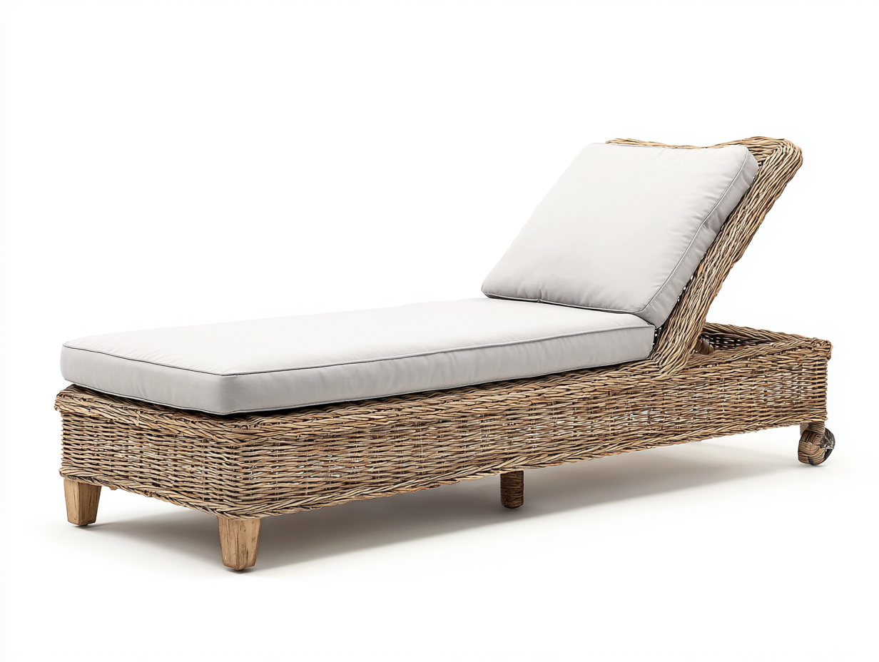 Bain de soleil de jardin en rotin 195x70x83 cm - brun clair/gris clair - jardin - dossier réglable-Livingano