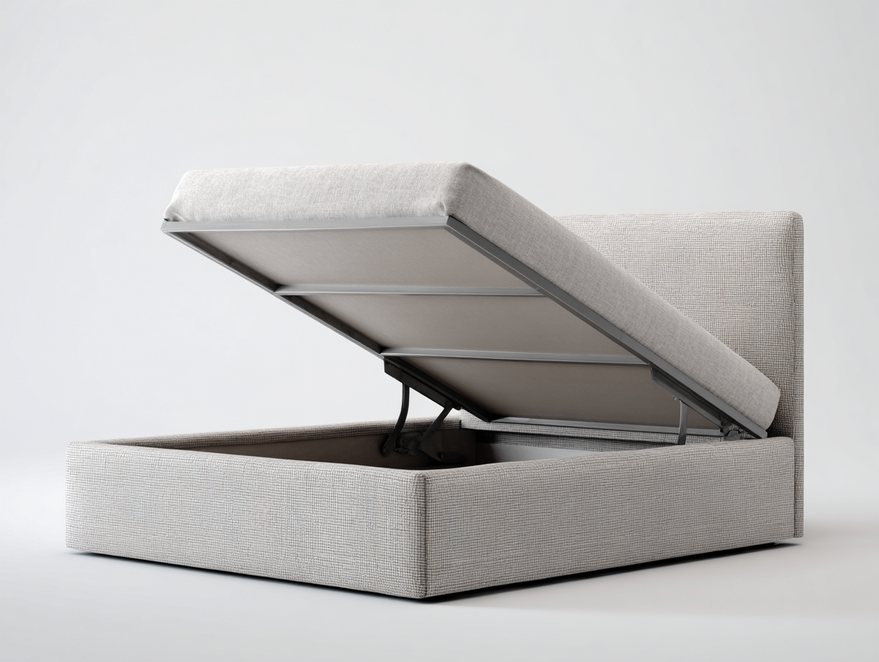 Lit double tapissé avec coffre - 200x160x100cm - beige - pour chambre - style contemporain-Livingano