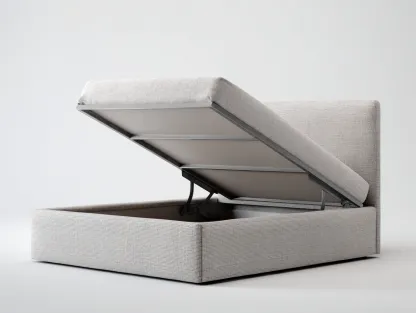 Lit double tapissé avec coffre - 200x160x100cm - beige - pour chambre - style contemporain-Livingano