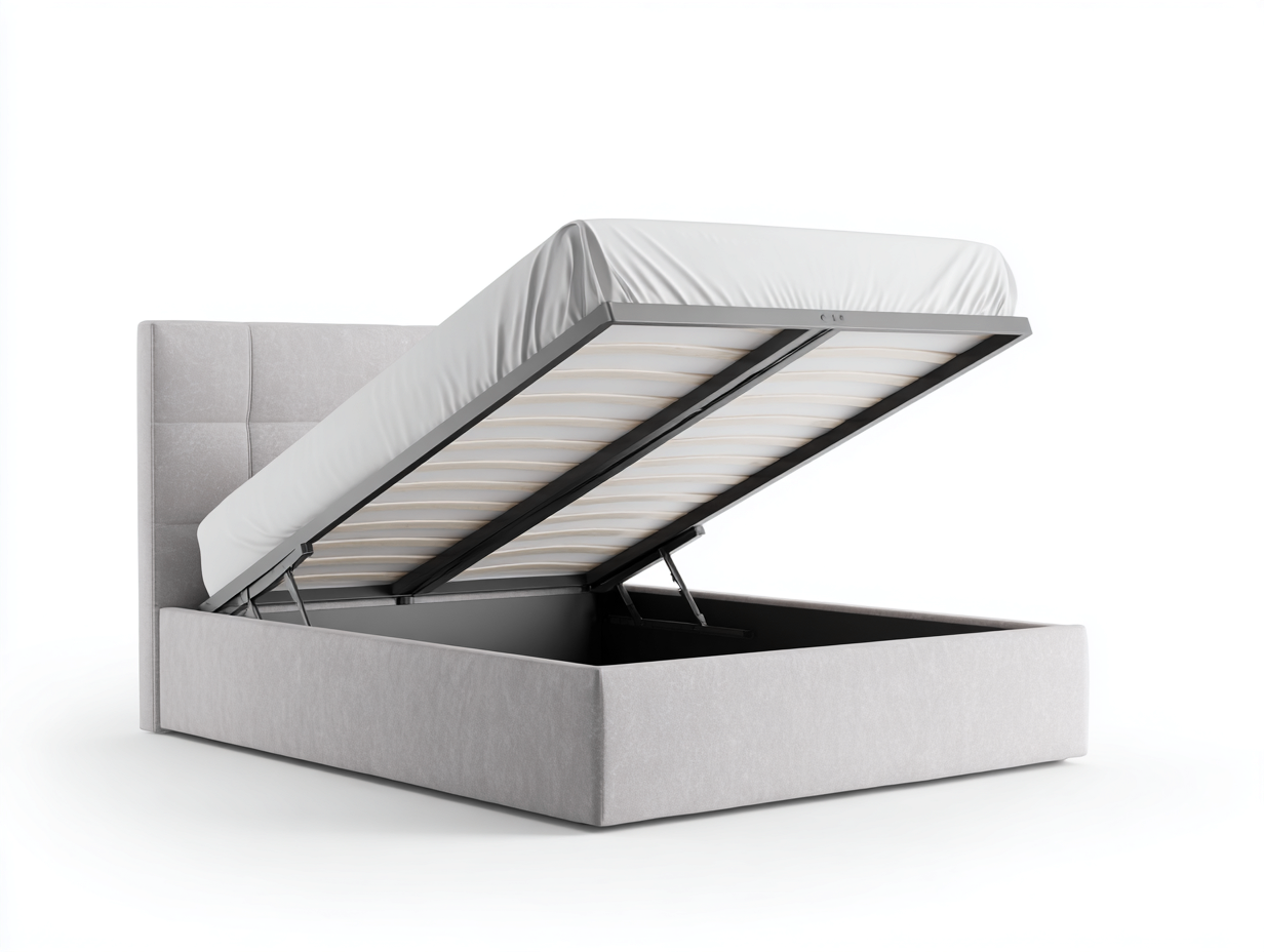 Lit double tapissé 200x160x110 cm - gris clair - chambre - avec espace de rangement-Livingano