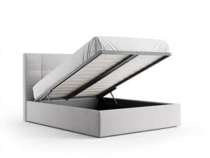 Lit double tapissé 200x160x110 cm - gris clair - chambre - avec espace de rangement-Livingano