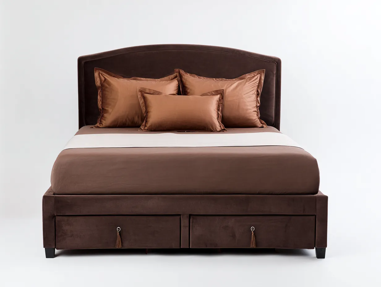 Lit double tapissé 200x160x120 cm - brun - chambre - avec espace de rangement-Livingano