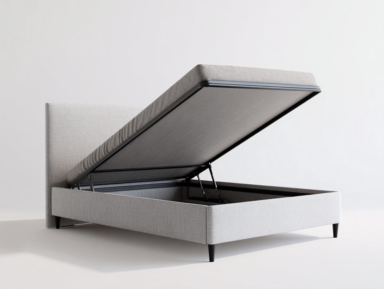 Lit double tapissé avec coffre - 200x160x105 cm - gris clair - pour chambre - style contemporain-Livingano