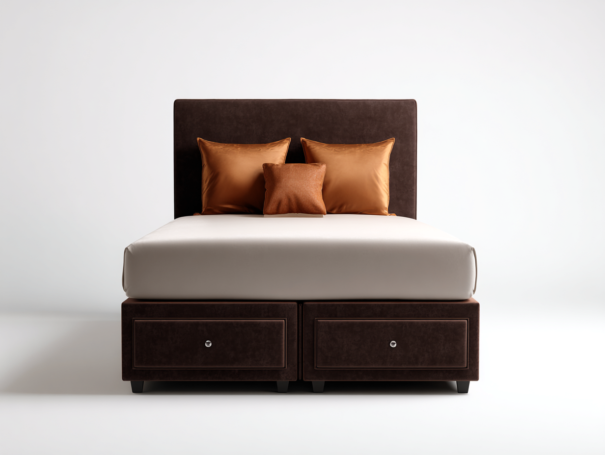 Lit double tapissé avec tiroirs - 160x200x110 cm - marron - pour chambre - style contemporain-Livingano