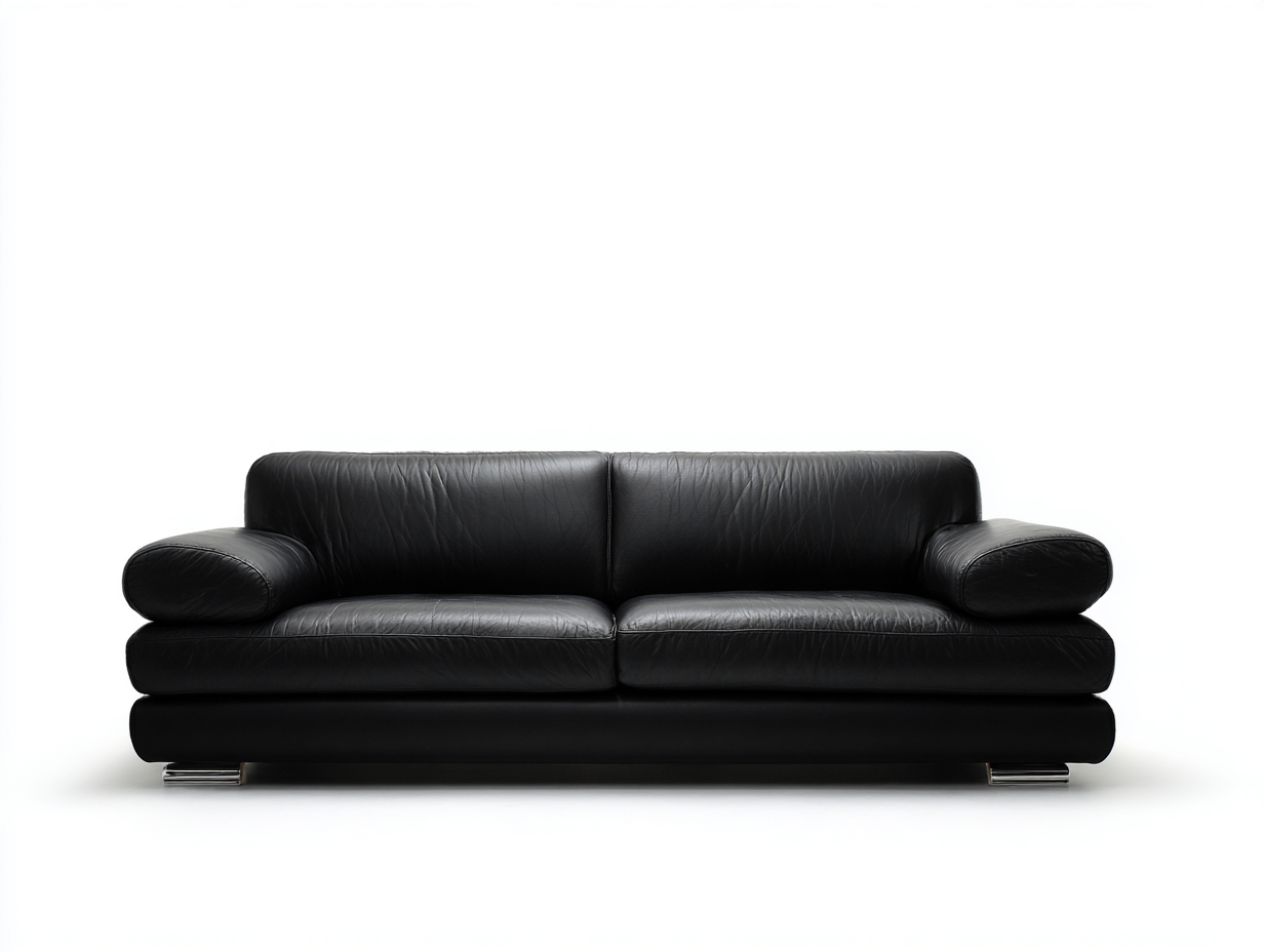 Canapé 3 places en cuir - 210x95x80 cm - noir - pour salon - style contemporain-Livingano