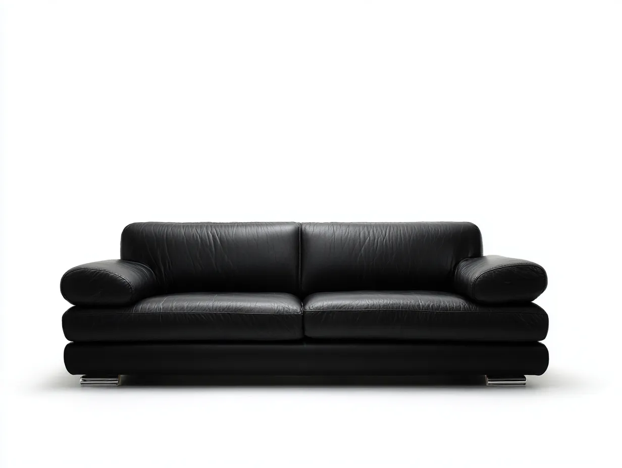 Canapé 3 places en cuir - 210x95x80 cm - noir - pour salon - style contemporain-Livingano