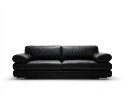 Canapé 3 places en cuir - 210x95x80 cm - noir - pour salon - style contemporain-Livingano