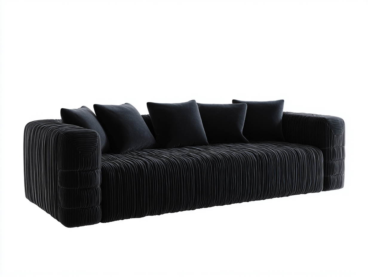 Canapé 3 places en tissu velours - 240x105x75 cm - noir - pour salon - style contemporain-Livingano