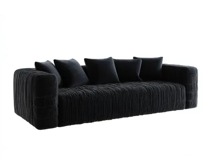 Canapé 3 places en tissu velours - 240x105x75 cm - noir - pour salon - style contemporain-Livingano