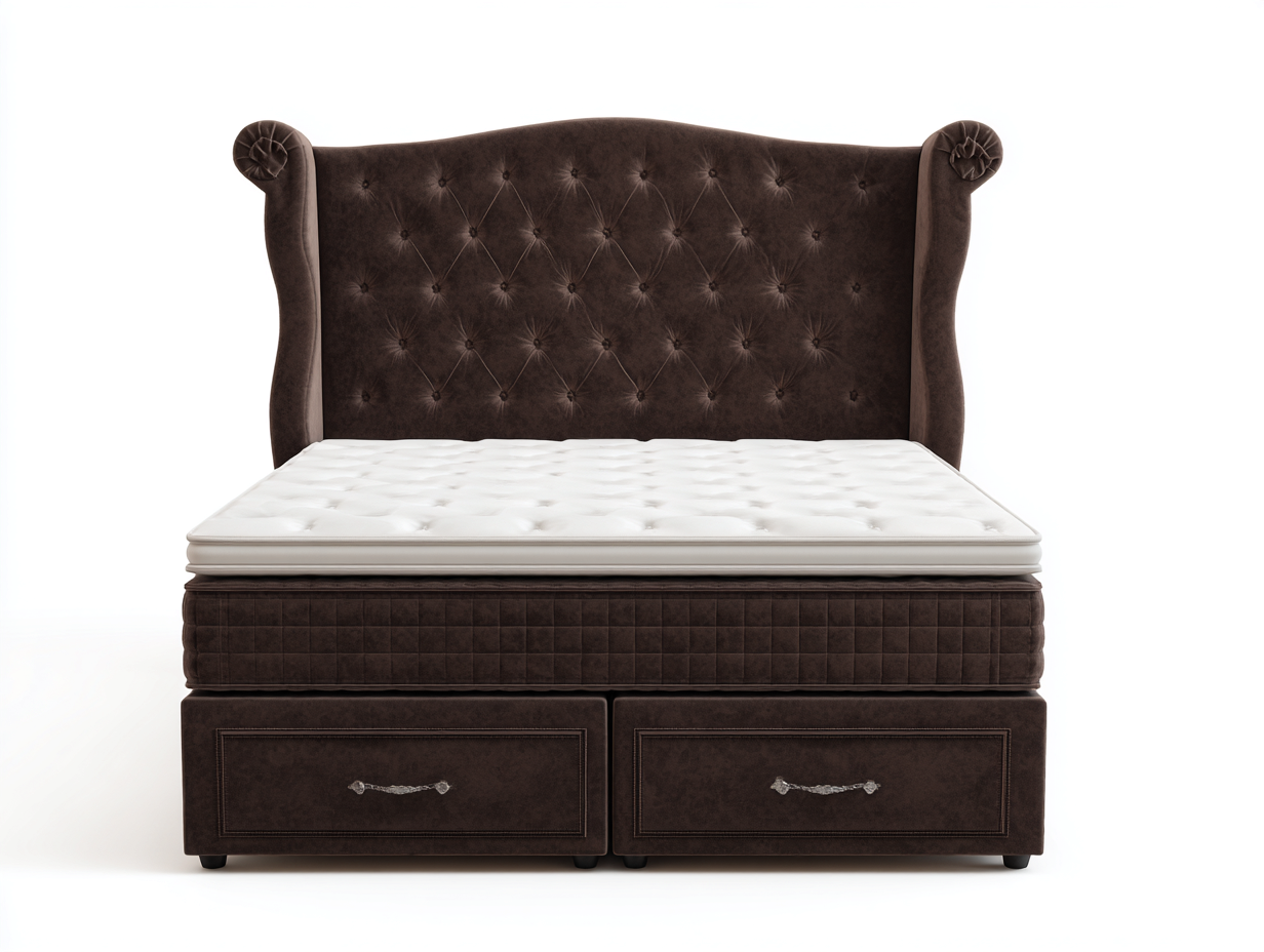 Lit double tapissé 200x160x125 cm - brun foncé - chambre - avec espace de rangement-Livingano