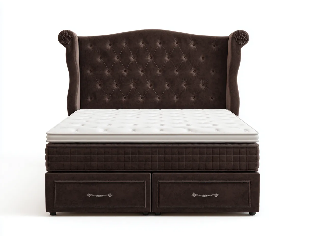 Lit double tapissé 200x160x125 cm - brun foncé - chambre - avec espace de rangement-Livingano