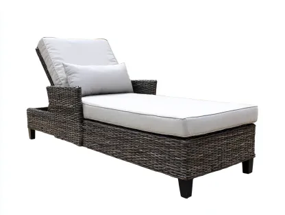 Bain de soleil avec accoudoirs en résine tressée - 195x75x90 cm - marron/gris clair - pour jardin - style contemporain-Livingano