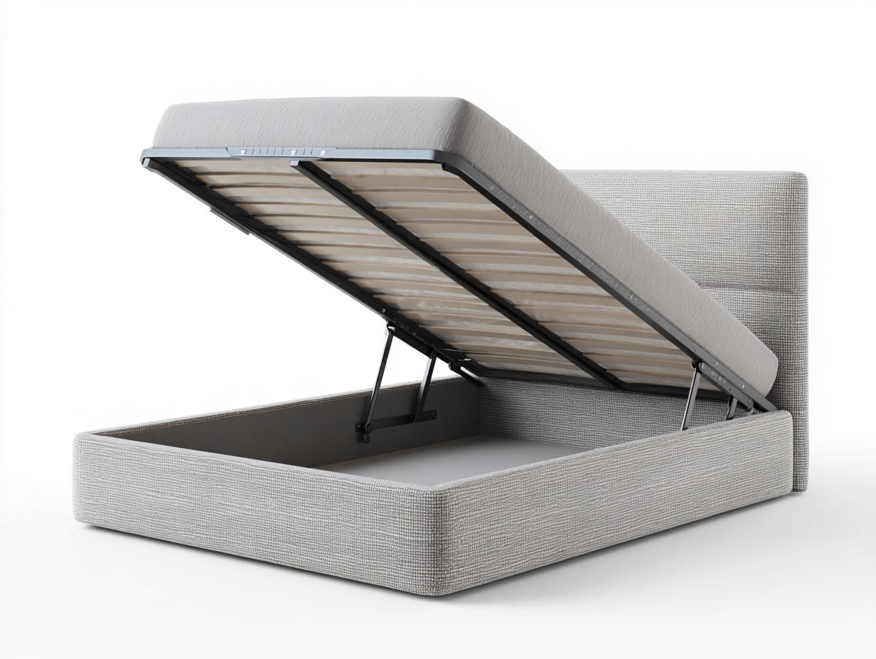 Lit double tapissé avec coffre - 200x160x102 cm - beige - pour chambre - style contemporain-Livingano