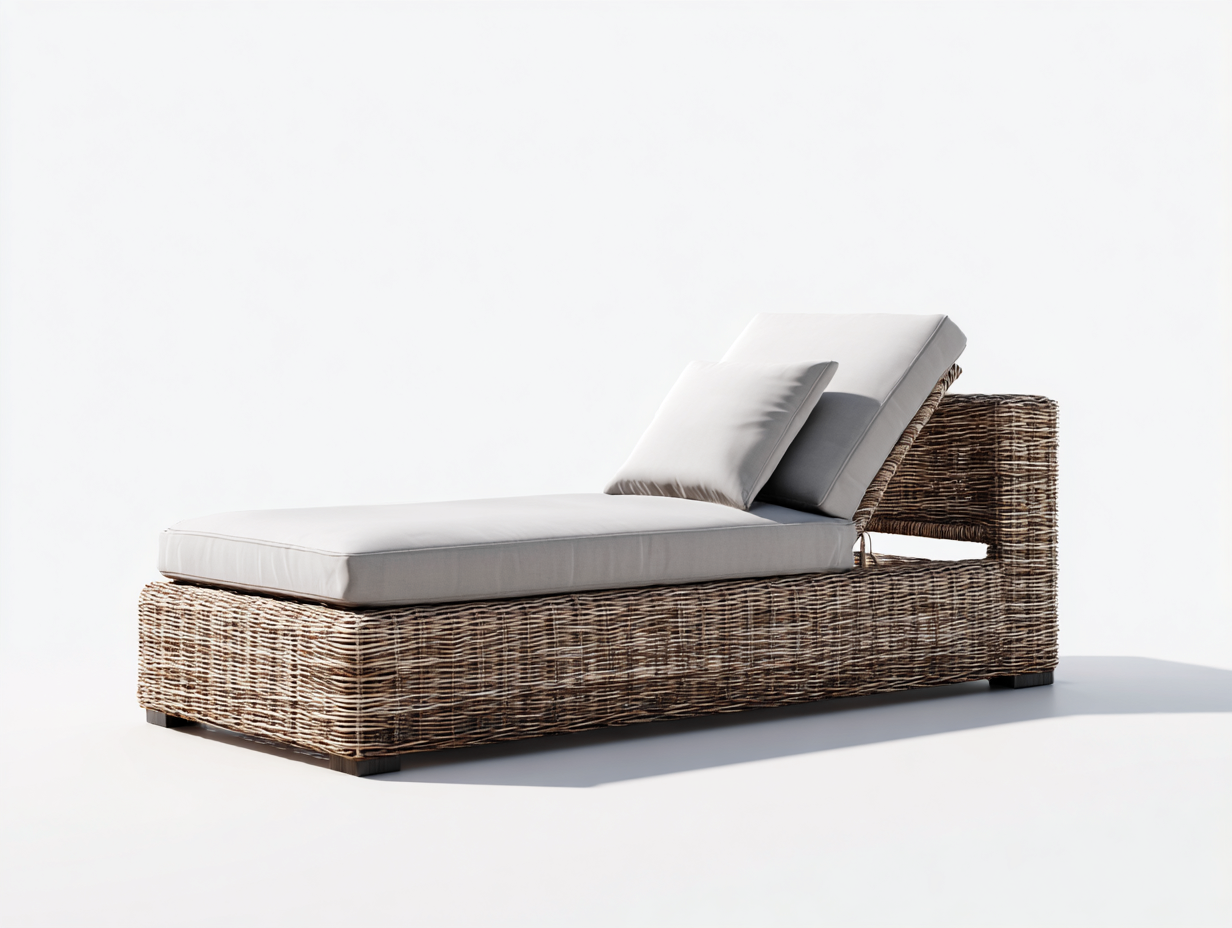 Bain de soleil de jardin en rotin 190x70x82 cm - brun clair/gris clair - jardin - dossier réglable-Livingano