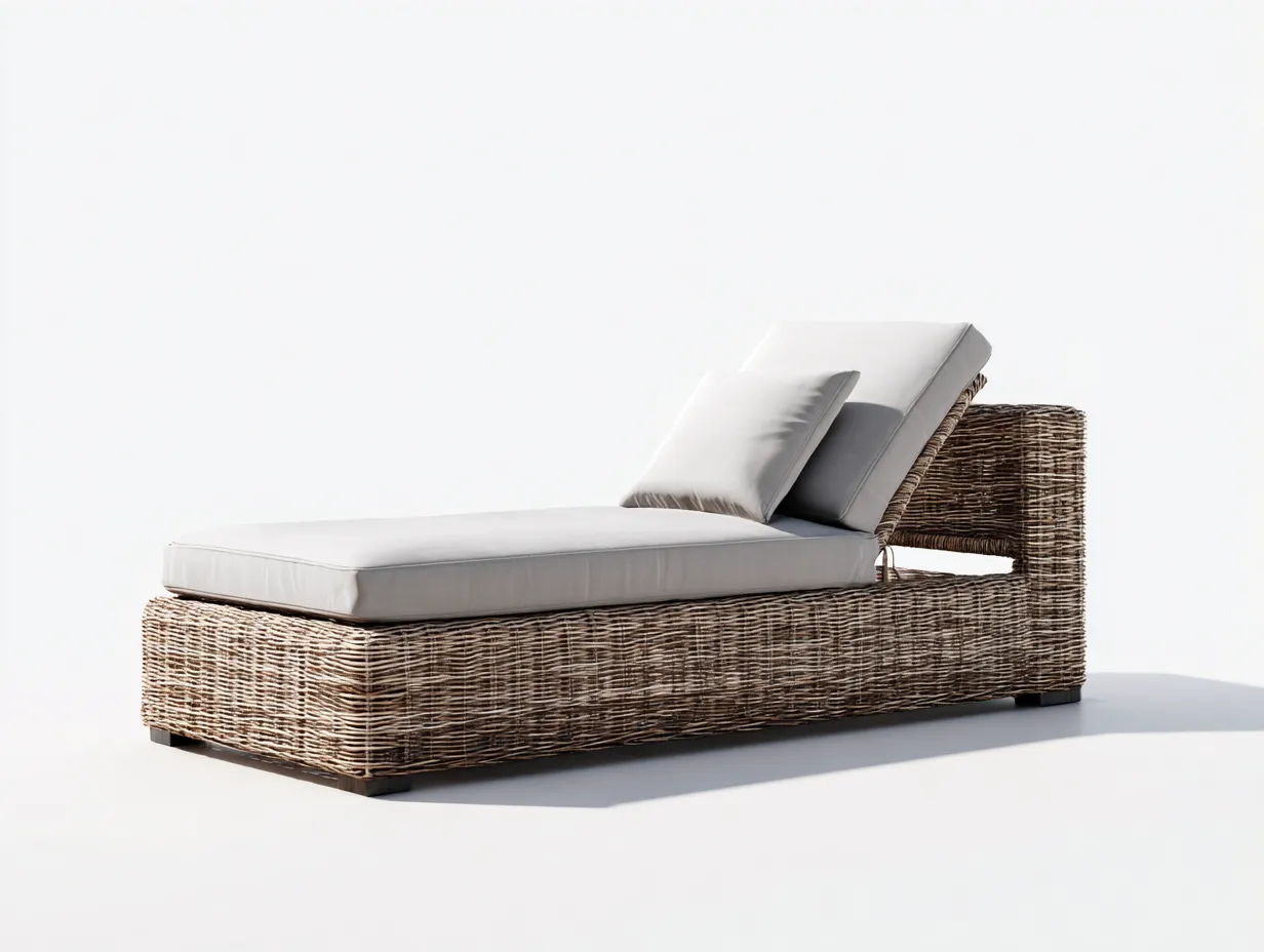 Bain de soleil de jardin en rotin 190x70x82 cm - brun clair/gris clair - jardin - dossier réglable-Livingano