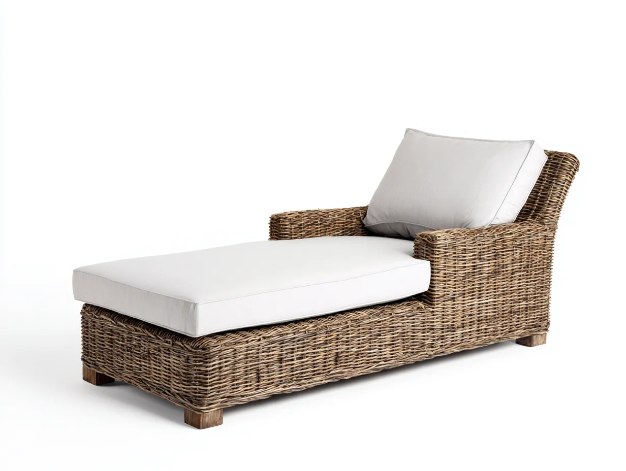 Bain de soleil avec accoudoirs en résine tressée - 190x75x85 cm - marron clair/gris beige - pour jardin - style contemporain-Livingano