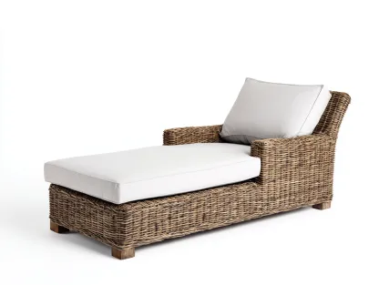Bain de soleil avec accoudoirs en résine tressée - 190x75x85 cm - marron clair/gris beige - pour jardin - style contemporain-Livingano