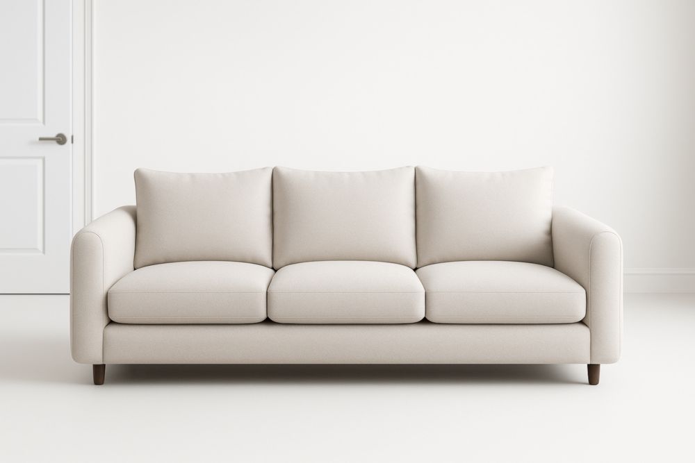 Divano Tre Posti in Tessuto Beige con Cuscini Sfoderabili