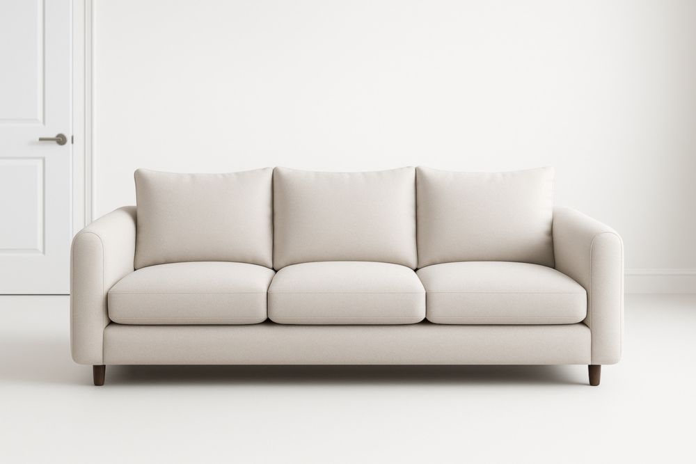 Divano Tre Posti in Tessuto Beige con Cuscini Sfoderabili